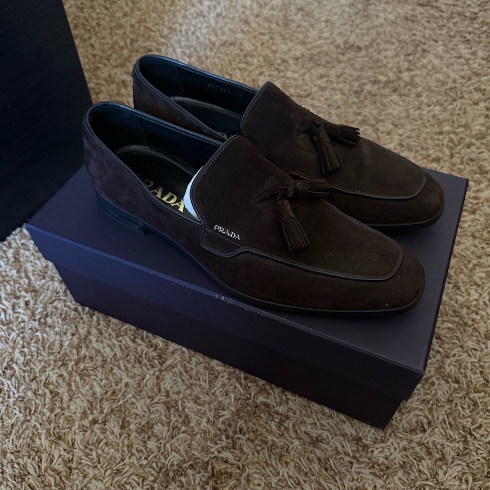 Prada Men's Brown Suede Tassel Loafers